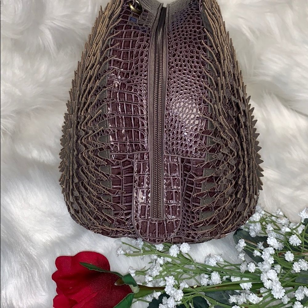 HEDGEHOG NOVELTY BAG PURPLE CROC EMBOSSED SATCHEL UNIQUE STATEMENT HANDBAG - Picture 11 of 15
